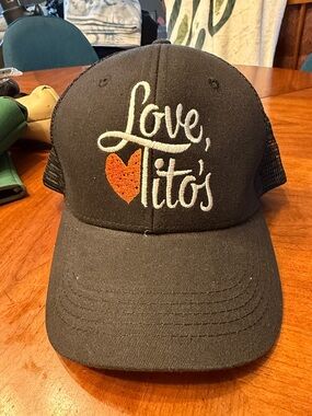 Love Tito's Black Trucker Hat with Orange Heart NWOT
